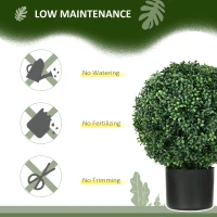 HOMCOM 2 Pack 20.5" Artificial Tree, Ball Boxwood Topiary with Pot for Indoor Home Decoration(m-6)