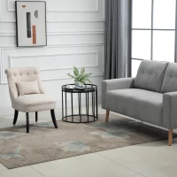 HOMCOM Small Button-Tufted Accent Chair Mid-Back Leisure Armchair with Upholstered Fabric, Solid Wood Legs, and Support Pillow, Beige(m-2)