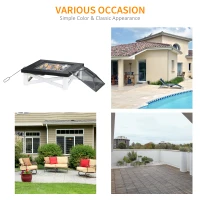 Outsunny 34" Outdoor 3 in 1 Steel Square Firepit Portable Stove with Spark Screen Cover, Log Grate, Poker, Grill Net for Patio, White & Black(m-6)