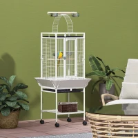 PawHut 61.5 Inch Bird Cage Parakeet House for Cockatiel with Stand, Pull Out Tray, Play Top, Storage Shelf, Wood Perch, Food Container(m-8)