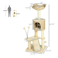 PawHut Cat Tree for Indoor Cats w/ Scratching Posts, Condo Cat Tower, Beige(m-3)