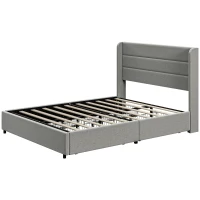 HOMCOM Full Bed Frame with Storage Drawers, Full Size Bed Base with Headboard, Wood Slats, Noise-Free, Light Gray(m-1)