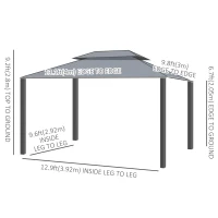 Outsunny 10'x13' Soft-top Patio Gazebo Double-Tiered covered Steel Gazebo with Curtain, Grey(m-3)