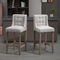 HOMCOM Modern Bar Stools, Tufted Upholstered Barstools, Pub Chairs with Back, Rubber Wood Legs for Kitchen, Dinning Room, Set of 2, Beige(m-8)