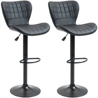 HOMCOM Bar Stools Set of 2, Adjustable Height Swivel Bar Chairs, PU Leather Upholstered Kitchen Counter Stools with Wide Seat, Back and Footrest, Black(m-12)