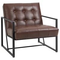 HOMCOM Mid-Century Modern Accent Chair Faux Leather Sofa Button Tufted Armchair with Metal Frame, Brown(m-1)