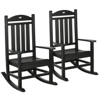 Outsunny 2PCs Outdoor Rocking Chair with Armrests, Fade-Resistant Waterproof HDPE for Indoor & Outdoor, Black(m-11)