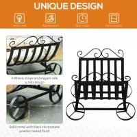 Outsunny 23" Firewood Log Rack Curved Fireplace Log Holder Stylish Wood Storage Carrier with Scrolls, for Outdoor and Indoor Use, Black(m-4)