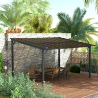 Outsunny 10' x 14' Hardtop Gazebo Wall-Mounted / Free Standing Outdoor Pergola with UPF 50+ & Waterproof Polycarbonate Roof(m-8)