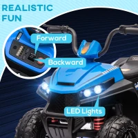 Qaba 12V Kids ATV with Four Wheels Spring Suspension, Forward & Backward, LED Light, MP3, Music, Blue(m-5)