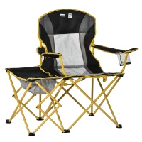 Outsunny Lightweight Camping Folding Chair Portable Fishing Seat w/ Carry Bag, Cup Holder & Side Table for Travel, Beach, Picnic, Hiking, Black & Yellow(m-2)