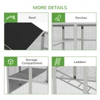 PawHut Wooden Chicken Coop Run for 6 - 10 Chickens, Hen House Add-On with Storage, Perches, 141.75" x 48" x 61", Gray(m-6)