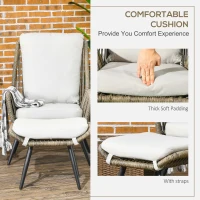 Outsunny 2 PCs PE Rattan Leisure Chair Set, Outdoor Reclining Patio Chair and Footrest w/ Adjustable Backrest & Cushion, Khaki(m-5)