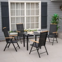 Outsunny 5 Piece Outdoor Furniture Patio Dining Set For 4, Square Outdoor Dining Table, Adjustable Reclining Folding Chairs, Black(m-2)