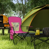 Outsunny Outdoor Rocking Chair Folding Camping Chair Portable Rocker with Armrests, Side Cup Holders, & Carry Bag, Red(m-10)