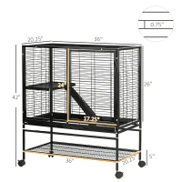 PawHut Guinea Pig Cage with Tray, Small Animal Habitat, Metal Wire Chinchilla Cage, Hedgehog Cage, Pet Ferret Cage with Wheels & Storage Shelf, Little Critter Cage(m-3)