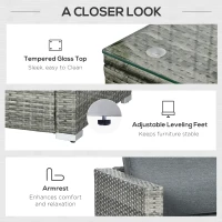 Outsunny 6 Pieces Outdoor PE Rattan Wicker Patio Furniture Sofa Set with Thick Cushions, Deluxe Garden Sectional Couch with Glass Top Table, Mixed Grey and Dark Grey(m-6)