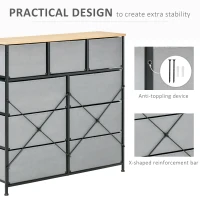 HOMCOM 9 Drawers Storage Chest Dresser Organizer Unit w/ Steel Frame, Wood Top, Easy Pull Fabric Bins, for Hallway, Closet, Entryway, Oak & Grey(m-7)