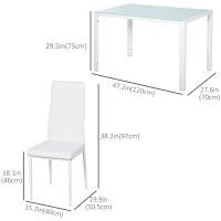 HOMCOM 5-Piece Rectangular Glass Kitchen Table and Chairs with Metal Frame and Faux Leather Upholstery for Dining Room, White(m-3)