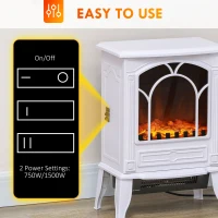 HOMCOM Electric Fireplace Heater, Freestanding Fireplace Stove with Realistic Flame Effect Overheat Protection 750W/1500W White(m-5)