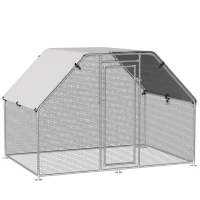 PawHut Large Chicken Coop Metal Chicken Run for Chickens with Waterproof and Anti-UV Cover, Flat Shaped Walk in Fence Cage Hen House for Outdoor and Yard Farm Use, 1.26" Dia, 9' x 6' x 6.5'(m-1)