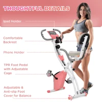 Soozier 3 in 1 Folding Exercise Bike, Foldable Stationary Bike with 8-Level Magnetic Resistance, Adjustable Seat, Pink(m-10)