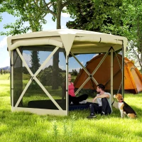 Outsunny 11 x 11ft Pop Up Gazebo Screen Tent with Removable Roof Cover, Roll-up Wind Panels for Camping, Backyard, Beige(m-10)