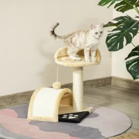 PawHut 17" Cat Scratching Tree Kitty House Kitten Activity Centre Pet Bed Post Furniture with Hanging Toy (Beige)(m-1)