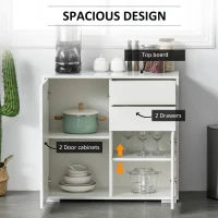 HOMCOM High Gloss Buffet Sideboard with 2 Drawers, 2 Doors and Adjustable Shelf, Kitchen Storage Cabinet with Push Open Design, White(m-4)