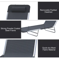Outsunny Folding Chaise Lounge Pool Chairs, Outdoor Sun Tanning Chairs with Pillow, Reclining Back, Steel Frame & Breathable Mesh for Beach, Yard, Patio, Black(m-5)