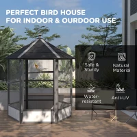 PawHut 69" Wooden Hexagonal Outdoor Aviary Flight Bird Cage With Covered Roof, Light Gray(m-6)