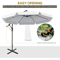 Outsunny 11FT Offset Hanging Patio Umbrella Cantilever Umbrella with Easy Tilt Adjustment, Cross Base and 8 Ribs for Backyard, Poolside, Lawn and Garden, White(m-4)