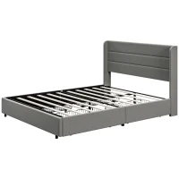 HOMCOM Queen Bed Frame with Storage Drawers, Queen Size Bed Base with Headboard, Wood Slats, Noise-Free, Light Gray(m-1)