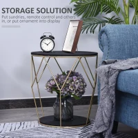 HOMCOM 18" Modern Round Coffee Table with Storage, Metal Zig Zag Frame, Accent Cocktail Table for Living Room, Bedroom, Black and Gold(m-4)