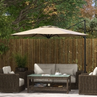 Outsunny 10 FT Cantilever Umbrella, Aluminum Hanging Offset Umbrella with 360°Rotation, Crank, Tilt, Cross Base, Khaki