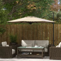Outsunny 10 FT Cantilever Umbrella, Aluminum Hanging Offset Umbrella with 360°Rotation, Crank, Tilt, Cross Base, Khaki(m-1)