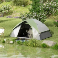 Outsunny 3000mm Waterproof Camping Tent for 2 Man, with Sewn-in Groundsheet and Carry Bag, Grey and Green(m-1)