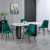 HOMCOM Upholstered Dining Chairs Set of 4, Velvet Accent Chair with Back and Wood-grain Steel Leg for Kitchen, Green(m-1)