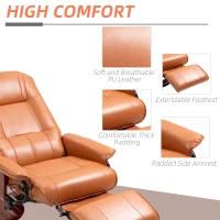 HOMCOM Faux Leather Recliner Chair, Swivel Recliner with Footrest, Armrest and Wood Base for Living Room, Light Brown(m-6)