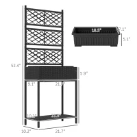 Outsunny Outdoor Wicker Planter with Trellis for Climbing Plants, Freestanding Rattan Garden Box with Storage Shelf, Black(m-3)