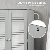 HOMCOM Tall Narrow Bathroom Storage Cabinet with Doors and Shelf Adjustability, Freestanding Linen Cabinet with 2 Cabinets and Countertop, Gray(m-7)