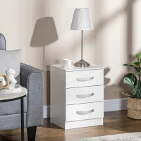 HOMCOM Modern Nightstand Set of 2, Bedside Tables with 3 High Gloss Drawers for Bedroom, White(m-4)