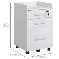 HOMCOM 3 Drawer File Cabinet with Lock and Edged Top, Lockable Filing Cabinet on Wheels for Letter and A4 Size, White(m-3)