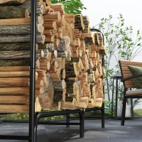 Outsunny 6ft Outdoor Firewood Rack with Cover, Adjustable Wood Storage Holder, Indoor Outdoor Log Rack for Fireplace, Black(m-9)