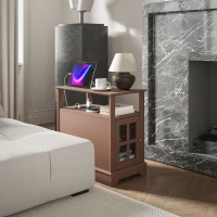 HOMCOM Narrow Side Table End Table with Charging Station, USB Ports, Modern End Table with Storage for Living Room, Brown(m-8)