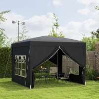 Outsunny 10'x10' Outdoor Pop Up Party Tent Wedding Gazebo Canopy with Carrying Bag (Black)(m-8)