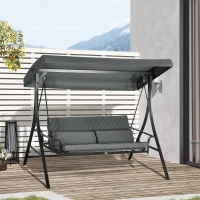 Outsunny 3 Person Patio Swing Chair Bed, Converting Flatbed, Outdoor Porch Swing Bed Glider with Adjustable Canopy, Removable Cushions, Pillows, for Garden, Poolside, Backyard, Dark Gray(m-10)