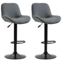 HOMCOM PU Leather Bar Stools Set of 2, Adjustable Height Swivel Bar Chairs with Footrest for Home Pub Area, Grey(m-2)