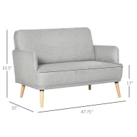 HOMCOM 48" Loveseat Sofa for Bedroom, Modern Love Seats Furniture, Upholstered Small Couch for Small Spaces, Gray(m-3)