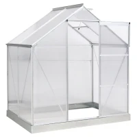 Outsunny 6' x 4' Hobby Greenhouse, Walk-in Polycarbonate Hot House Kit with Aluminum Frame, Sliding Door, Roof Vent, Silver(m-1)